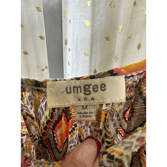 Umgee Bohemian Mix Print Semi Sheer Spaghetti Strap Swing Shark Bite Tank Top M - Picture 4 of 5